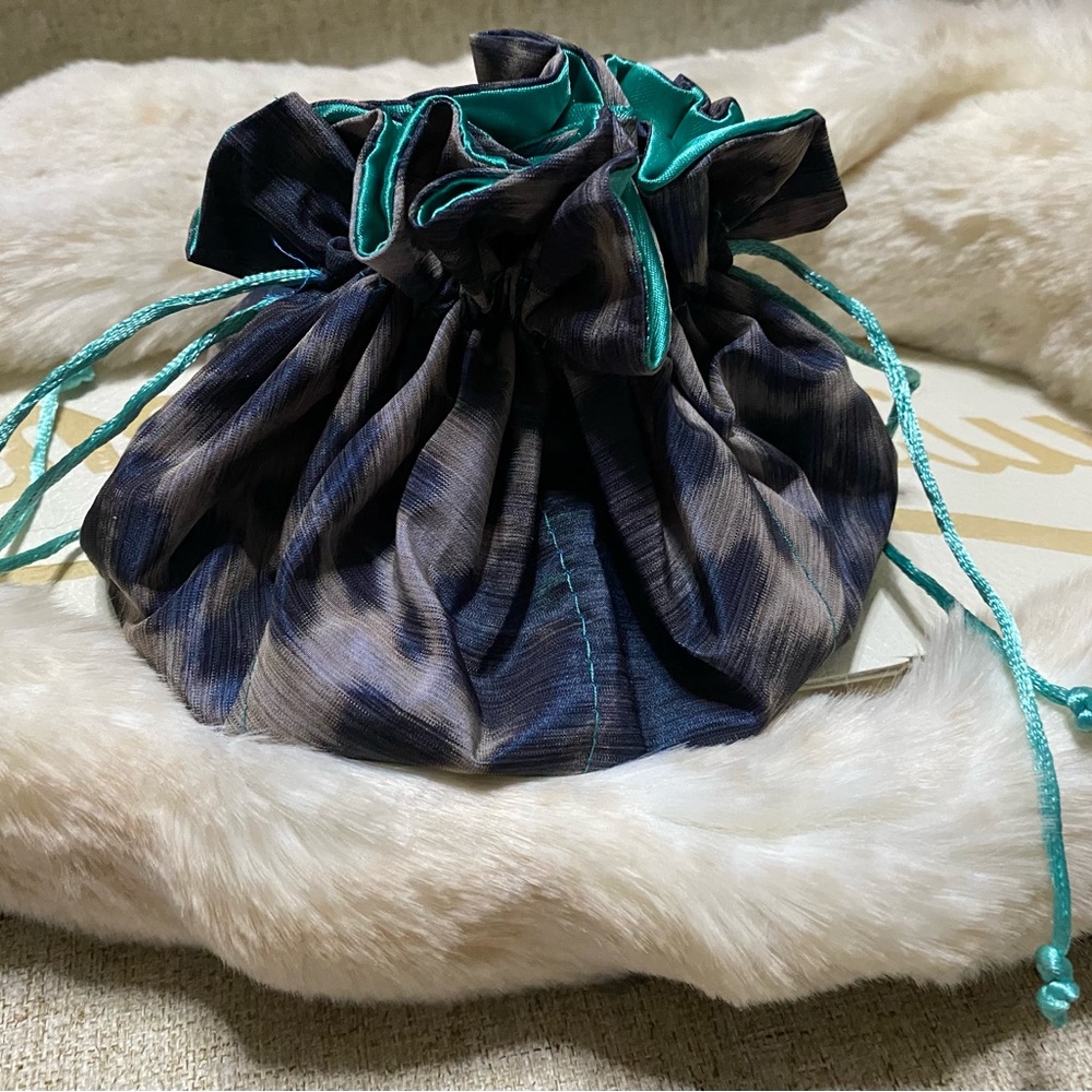 Teal Satin Drawstring Pouch - Picture 5 of 9